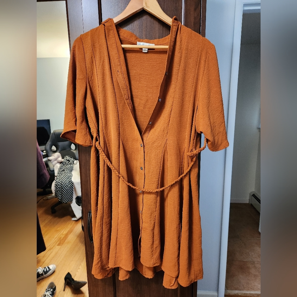Bronze, brown, copper mid dress with belt